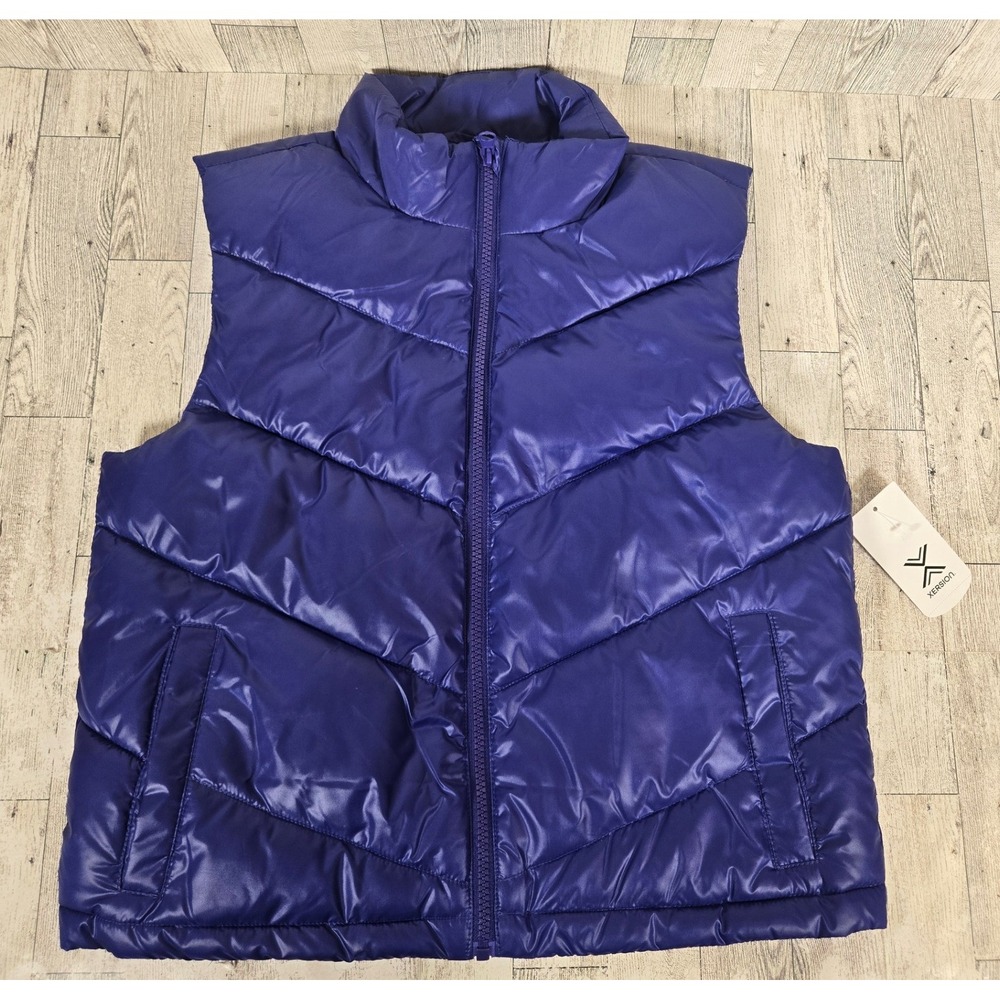 Xersion Kids Shiny Purple Puffer Vest Mid-Weight Quilted Zip Jacket XL 16 NEW